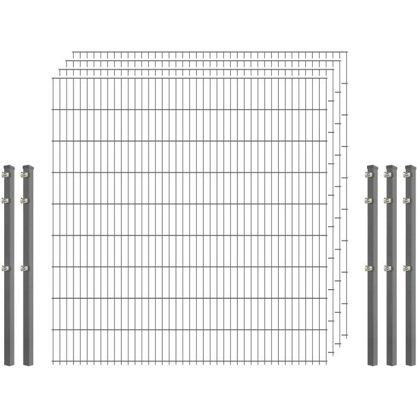 Industrie-Zaunset 8/6/8 Doppelstab 4 Matten + 5 Pfosten 250/183 cm Verzinkt