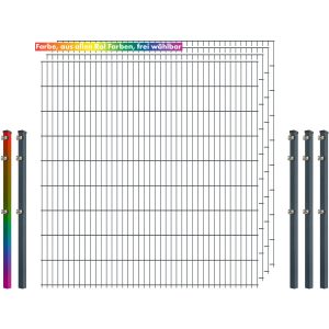 Industrie-Zaunset 8/6/8 Doppelstab 4 Matten +5 Pfosten 250/183 cm Freie Farbwahl