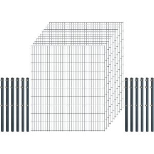 Industrie-Zaunset 8/6/8 Doppelstab 11 Matten + 12 Pfosten 250/203 cm Anthrazit