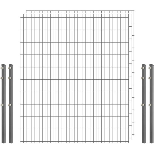 Industrie-Zaunset 8/6/8 Doppelstab 3 Matten + 4 Pfosten 250/203 cm Verzinkt