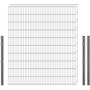 Industrie-Zaunset 8/6/8 Doppelstab 2 Matten + 3 Pfosten 250/203 cm Verzinkt