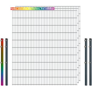 Industrie-Zaunset 8/6/8 Doppelstab 3 Matten +4 Pfosten 250/203 cm Freie Farbwahl