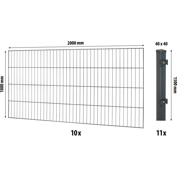 Floraworld Einstabmatten-Zaunset mit Vierkantpfosten Anthrazit 100 cm x 2000 cm