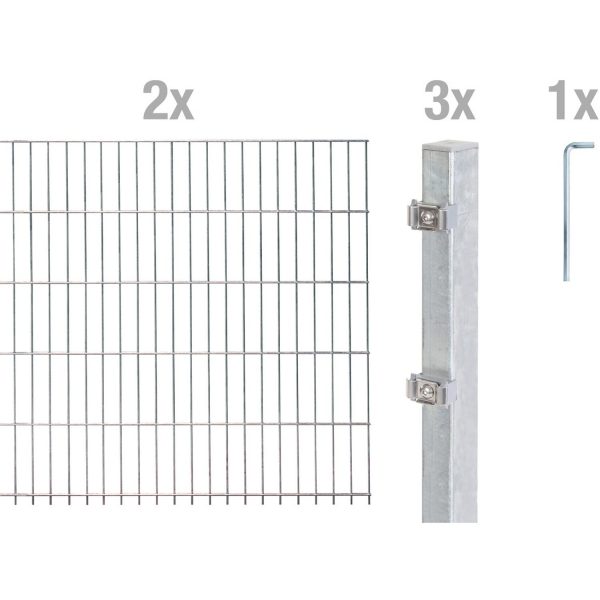 Metallzaun Grund-Set Doppelstabmatte feuerverzinkt 2 x 2 m x 1