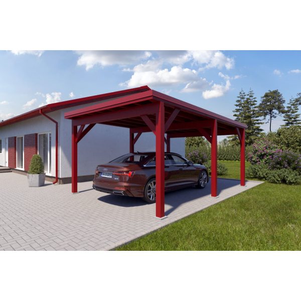 Holzbrüder Einzelcarport Ralf Oxidrot 400 cm x 600 cm Blechdach Rot