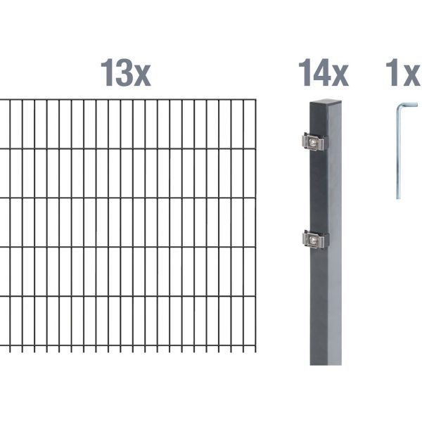 Metallzaun Grund-Set Doppelstabmatte verz. Anthrazit beschichtet 13x 2 m x 1