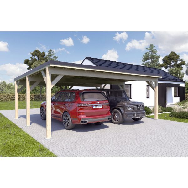 Holzbrüder Doppelcarport Ralf Natur 700 cm x 600 cm Blechdach Schwarz