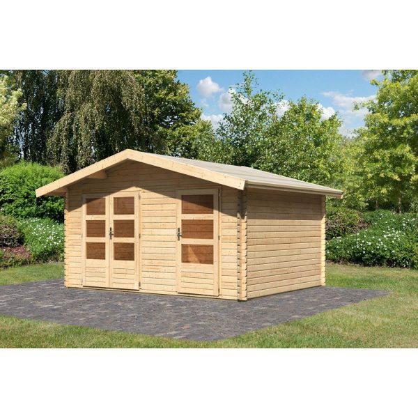 Karibu Holz-Gartenhaus/Gerätehaus Normes Natur Satteldach Unbehandelt 402 cm x 312 cm