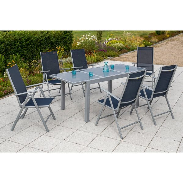 Merxx Gartenmöbel-Set Amalfi 7-tlg. Marineblau mit Ausziehtisch 140/200 x 90 cm