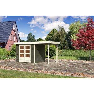 Karibu Holz-Gartenhaus/Gerätehaus Boras Terragrau Flachdach Lackiert 238 cm x 213 cm