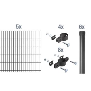 Metallzaun Grund-Set Einstabmatte Anthrazit z. Einbetonieren 100 cm x 1000 cm