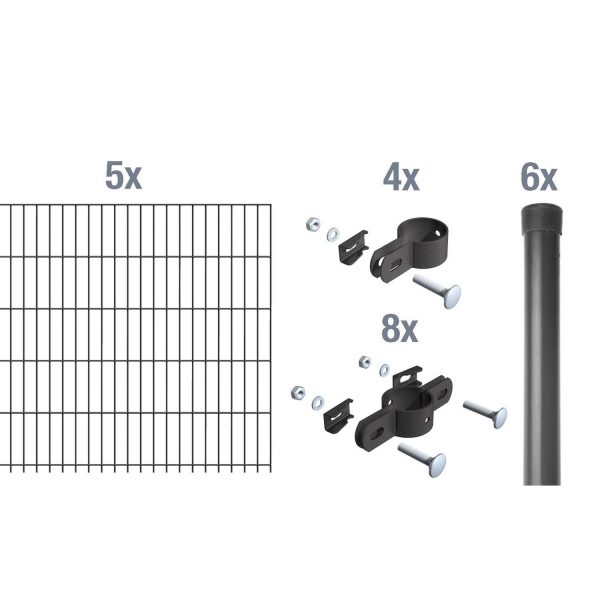 Metallzaun Grund-Set Einstabmatte Anthrazit z. Einbetonieren 100 cm x 1000 cm