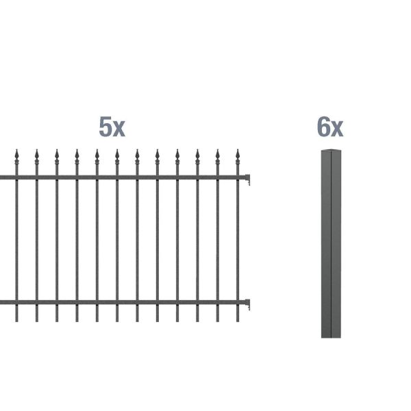 Metallzaun Grund-Set Chaussee Anthrazit z. Einbetonieren 120 cm x 1000 cm