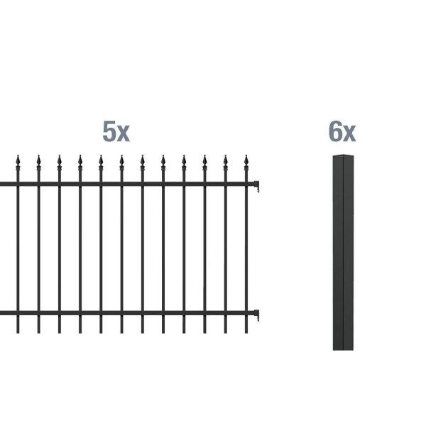 Metallzaun Grund-Set Chaussee Schwarz z. Einbetonieren 120 cm x 1000 cm