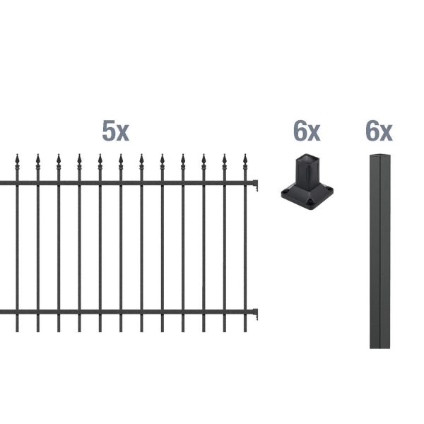 Metallzaun Grund-Set Chaussee Schwarz z. Aufschrauben 120 cm x 1000 cm