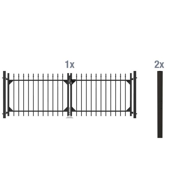 Metallzaun Doppeltor-Set Chaussee Schwarz z. Einbetonieren 100 cm x 301 cm