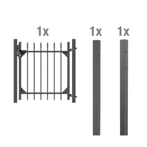 Metallzaun Einzeltor-Set Chaussee Anthrazit z. Einbetonieren 100 cm x 96 cm