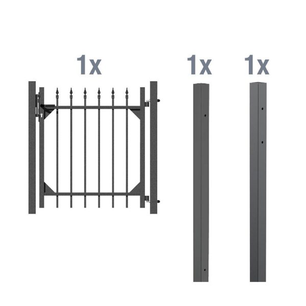 Metallzaun Einzeltor-Set Chaussee Anthrazit z. Einbetonieren 100 cm x 96 cm