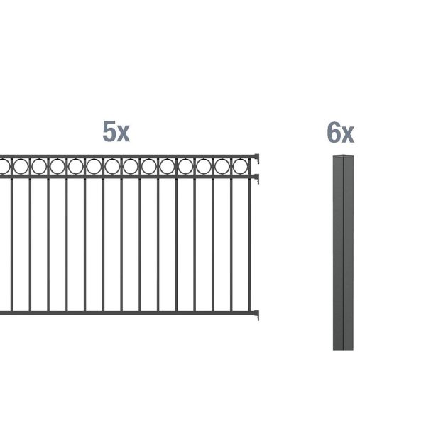 Metallzaun Grund-Set Circle Anthrazit z. Einbetonieren 120 cm x 1000 cm