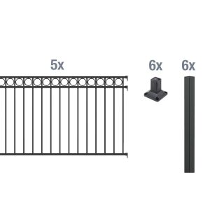 Metallzaun Grund-Set Circle Schwarz z. Aufschrauben 120 cm x 1000 cm