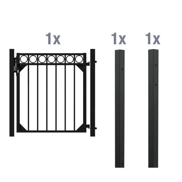 Metallzaun Einzeltor-Set Circle Schwarz z. Einbetonieren 100 cm x 96 cm
