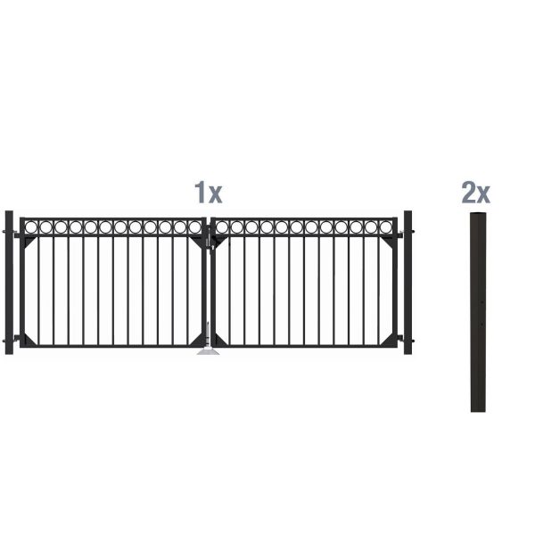 Metallzaun Doppeltor-Set Circle Schwarz z. Einbetonieren 120 cm x 301 cm