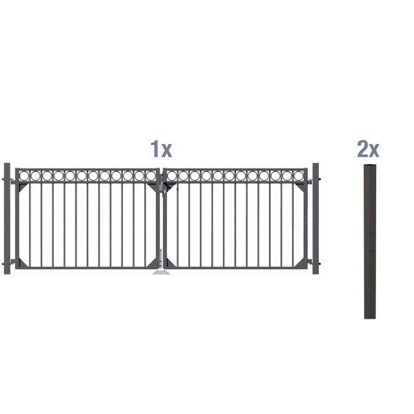 Metallzaun Doppeltor-Set Circle Anthrazit z. Einbetonieren 100 cm x 301 cm