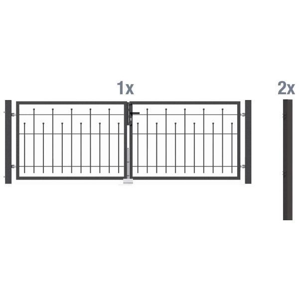 Metallzaun Doppeltor-Set Madrid Anthrazit z. Einbetonieren 80 cm x 300 cm