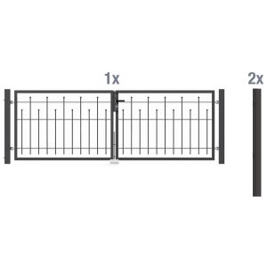 Metallzaun Doppeltor-Set Madrid Anthrazit z. Einbetonieren 100 cm x 300 cm