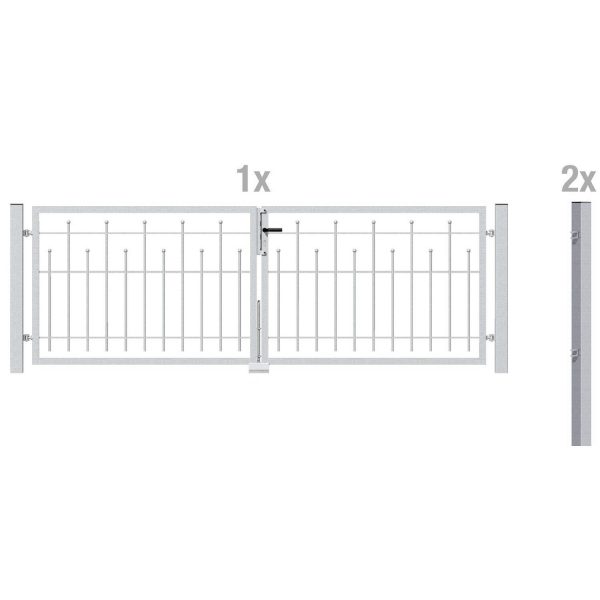 Metallzaun Doppeltor-Set Madrid verzinkt z. Einbetonieren 100 cm x 300 cm