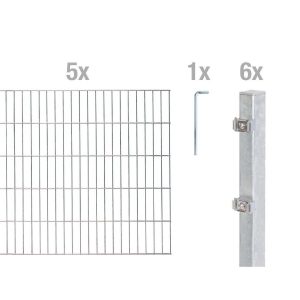 Metallzaun Grund-Set Doppelstabmatte verzinkt z. Einbeton. 100 cm x 1000 cm