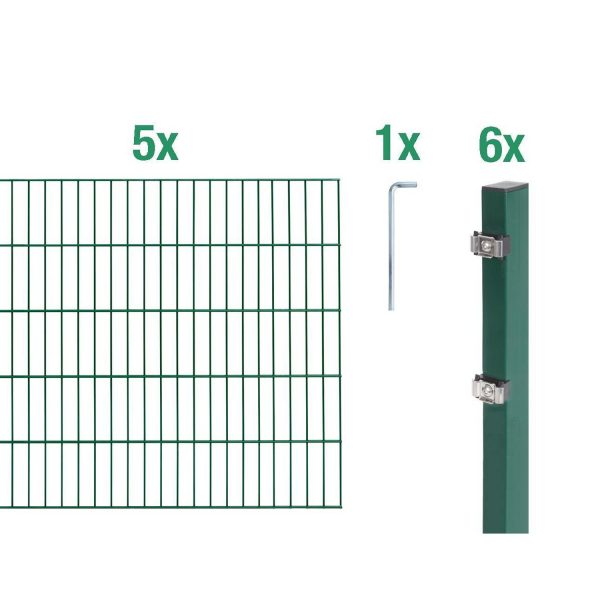 Metallzaun Grund-Set Doppelstabmatte Grün verzinkt 120 cm x 1.000 cm