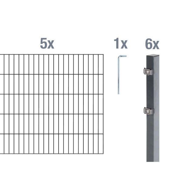 Metallzaun Grund-Set Doppelstabmatte Anthrazit z. Einbetonieren 160 cm x 1000 cm