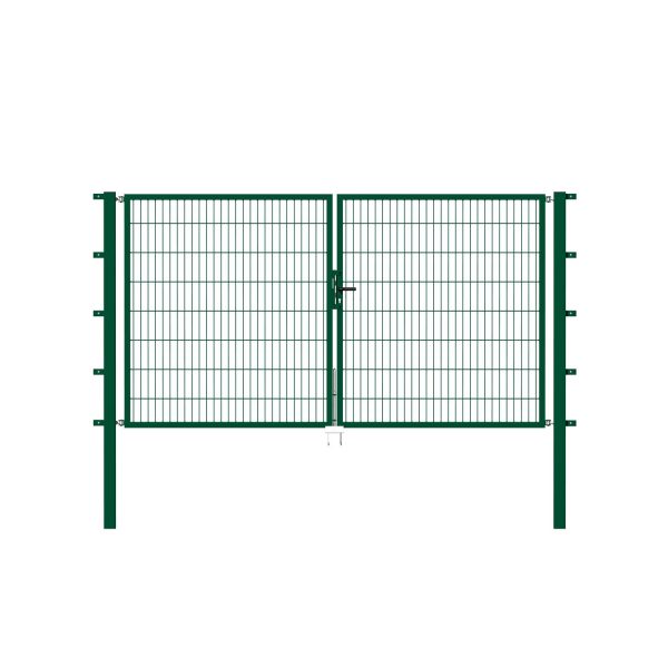 Metallzaun Doppeltor für Doppelstabmatte Grün z. Einbetonieren 100 cm x 400 cm