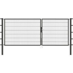 Metallzaun Doppeltor für Doppelstabmatte Anthrazit z. Einbeton. 140 cm x 350 cm