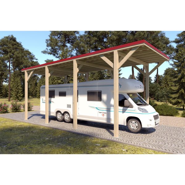 Holzbrüder Camping-Carport Ralf Imprägniert 400 x 800 cm Blechdach Rot