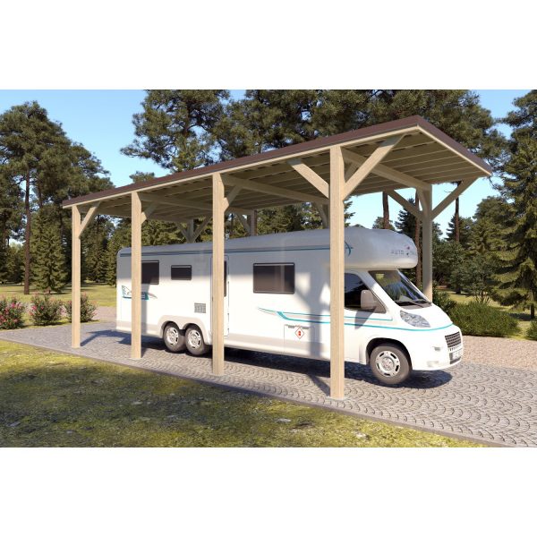 Holzbrüder Camping-Carport Ralf Imprägniert 400 x 800 cm Blechdach Dunkelbraun