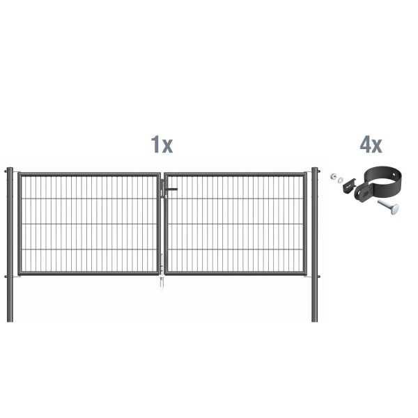 Metallzaun Doppeltor für Einstabmatte Anthrazit z. Einbetonieren 299 cm x 100 cm