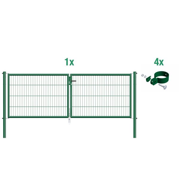 Metallzaun Doppeltor für Einstabmatte Grün z. Einbetonieren 299 cm x 100 cm