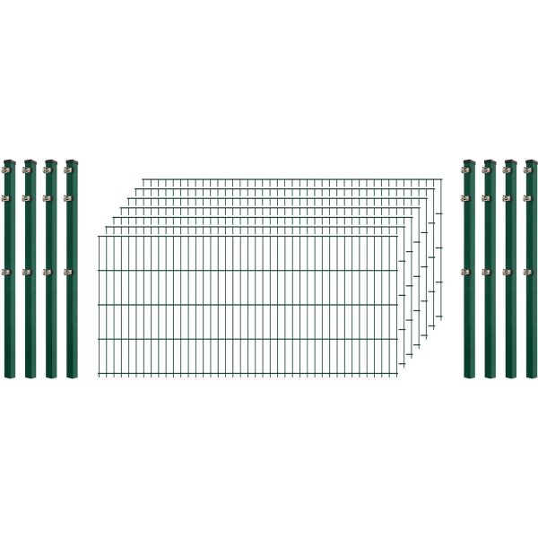 Einsteiger-Zaunset 5/4/5 Doppelstab 7 Matten + 8 Pfosten 250/83 cm Dunkelgrün