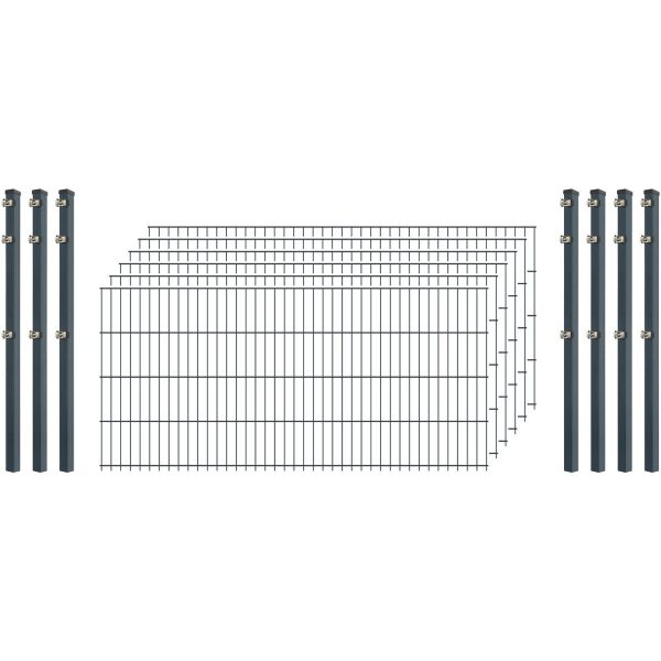 Einsteiger-Zaunset 5/4/5 Doppelstab 6 Matten + 7 Pfosten 250/83 cm Anthrazit