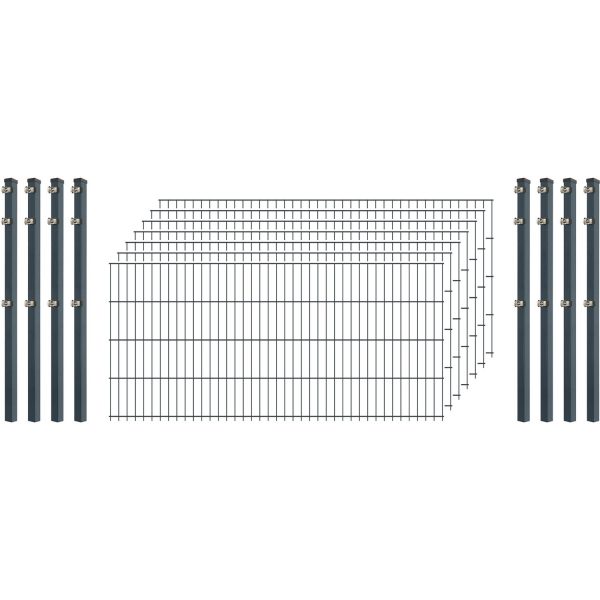 Einsteiger-Zaunset 5/4/5 Doppelstab 7 Matten + 8 Pfosten 250/83 cm Anthrazit