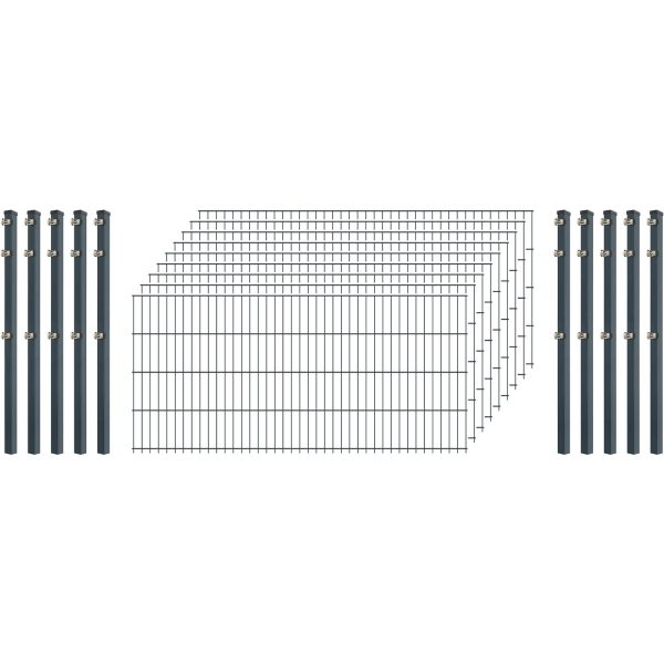 Einsteiger-Zaunset 5/4/5 Doppelstab 9 Matten + 10 Pfosten 250/83 cm Anthrazit