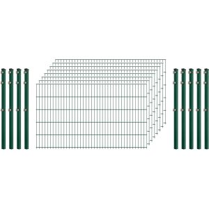 Einsteiger-Zaunset 5/4/5 Doppelstab 8 Matten + 9 Pfosten 250/103 cm Dunkelgrün