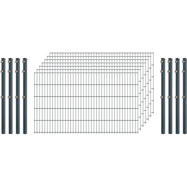 Einsteiger-Zaunset 5/4/5 Doppelstab 7 Matten + 8 Pfosten 250/103 cm Anthrazit