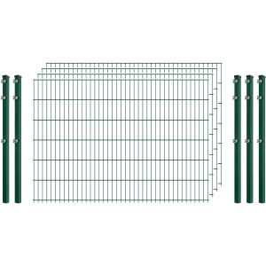 Einsteiger-Zaunset 5/4/5 Doppelstab 4 Matten + 5 Pfosten 250/123 cm Dunkelgrün