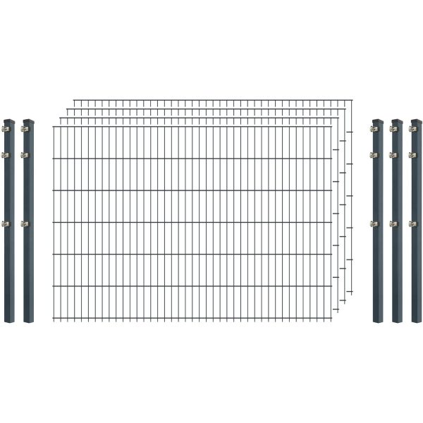 Einsteiger-Zaunset 5/4/5 Doppelstab 4 Matten + 5 Pfosten 250/123 cm Anthrazit