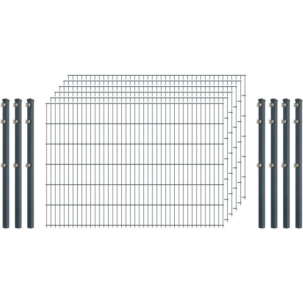 Einsteiger-Zaunset 5/4/5 Doppelstab 6 Matten + 7 Pfosten 250/123 cm Anthrazit