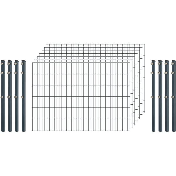 Einsteiger-Zaunset 5/4/5 Doppelstab 7 Matten + 8 Pfosten 250/123 cm Anthrazit