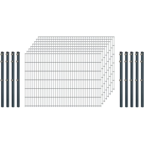 Einsteiger-Zaunset 5/4/5 Doppelstab 8 Matten + 9 Pfosten 250/123 cm Anthrazit